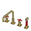 Rubinet Widespread Kitchen Set with Genesis Spout with Hand Spray Natural Brass