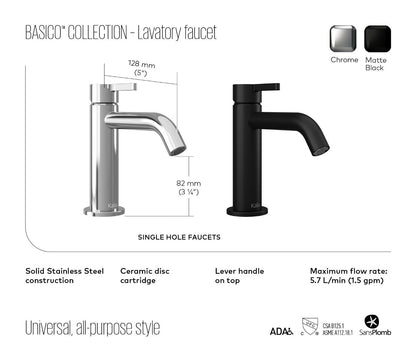 Kalia BASICO - Single hole lavatory faucet with top-Mounted Lever Handle - Push drain and overflow - Chrome – BF2108-110