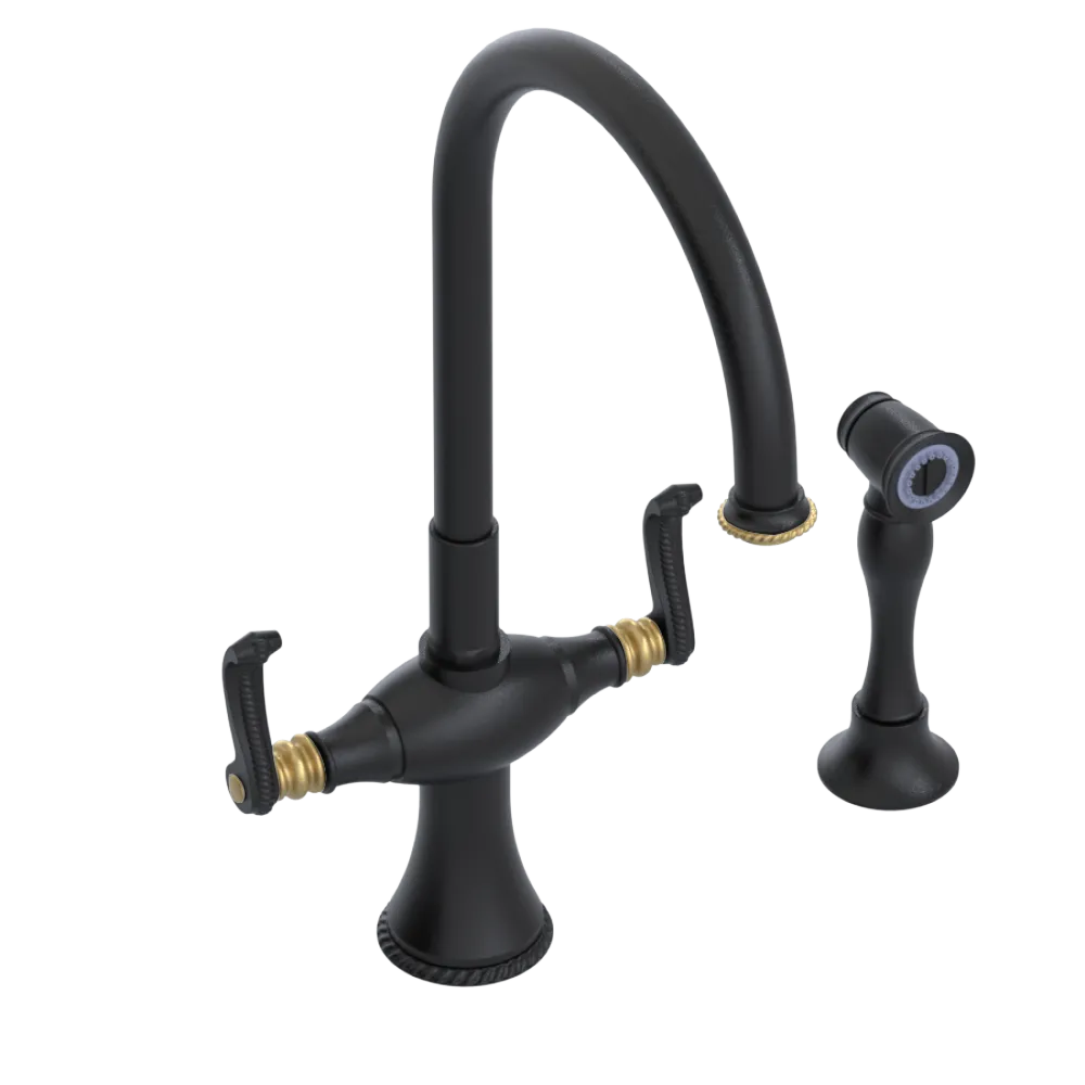 Rubinet Two Handle Single Hole Kitchen Set with Hand Spray Matt Black