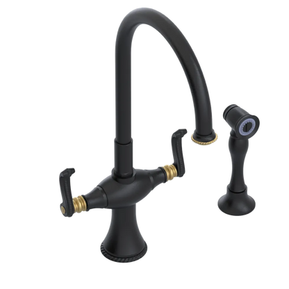 Rubinet Two Handle Single Hole Kitchen Set with Hand Spray Matt Black