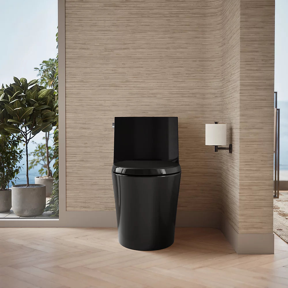 Veil® One-piece elongated toilet with skirted trapway, dual-flush