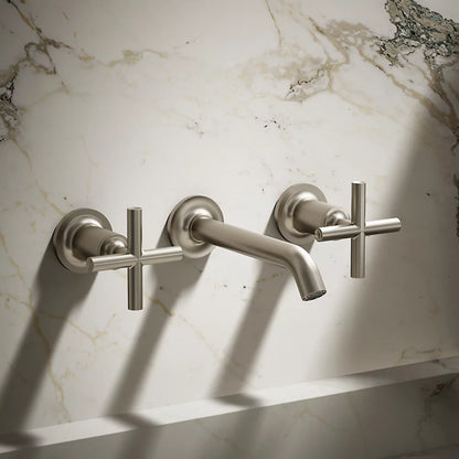 Purist® Wall-mount bathroom sink faucet trim with Cross handles, 1.2 gpm