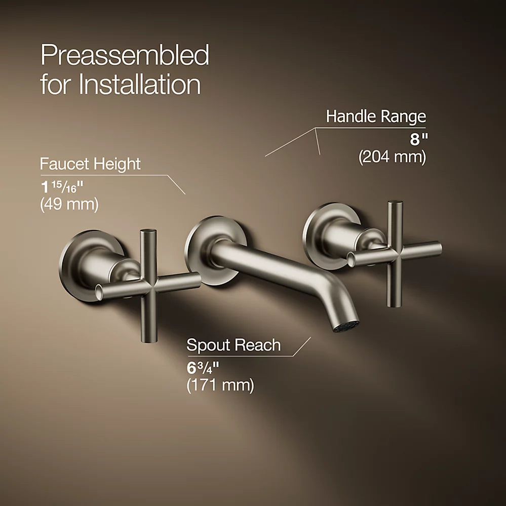 Purist® Wall-mount bathroom sink faucet trim with Cross handles, 1.2 gpm