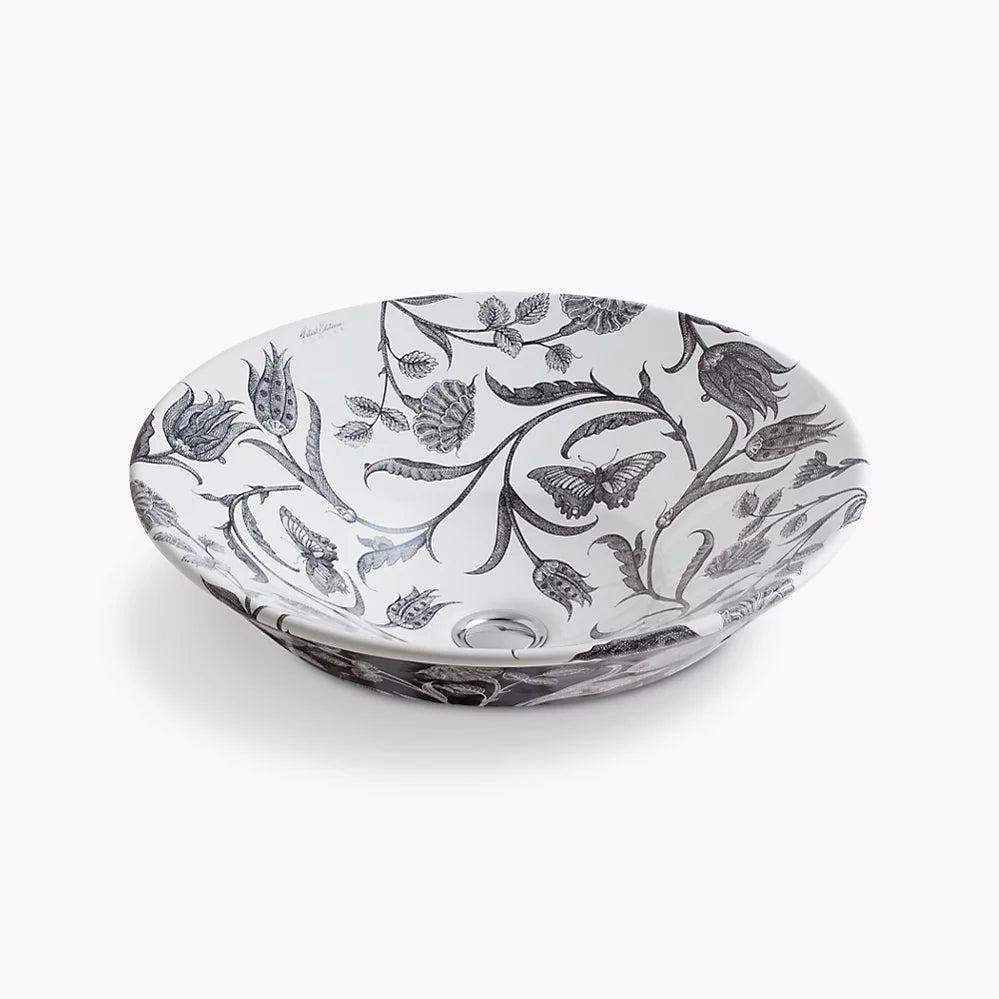Botanical Study™ Conical Bell® 16-1/4" round vessel bathroom sink, no overflow