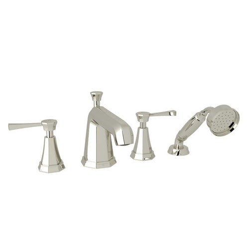 Perrin & Rowe Deco 4-Hole Deck Mount Tub Filler With Handshower - With Metal Lever Handle.3152LS