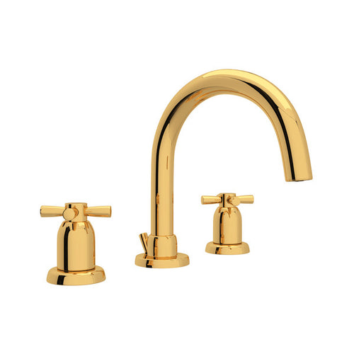 Perrin & Rowe Holborn 3-Hole Tubular C-Spout Widespread Bathroom Faucet With Cross Handle