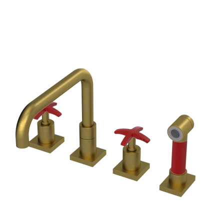 Rubinet Widespread Kitchen Set with Genesis Spout with Hand Spray Antique Brass Matt