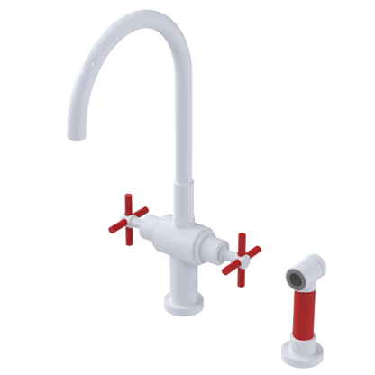 Rubinet Two Handle Single Hole Kitchen Set with LaSalle Spout with Hand Spray White