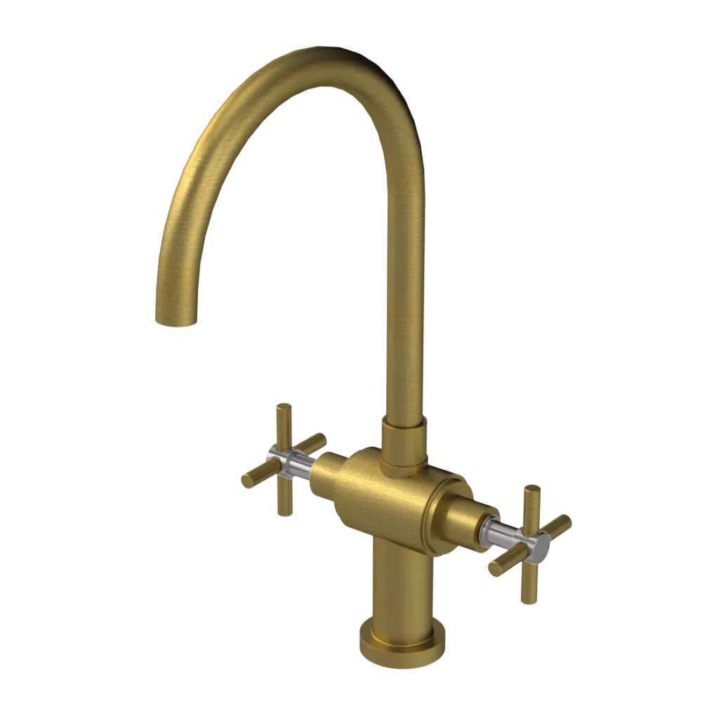Rubinet Two Handle Single Hole Kitchen Set with LaSalle Spout Antique Brass Matt