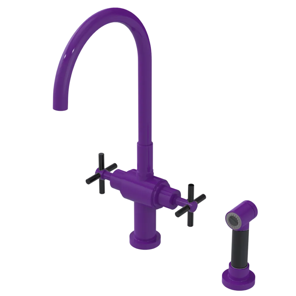 Rubinet Two Handle Single Hole Kitchen Set with LaSalle Spout with Hand Spray Purple Haze