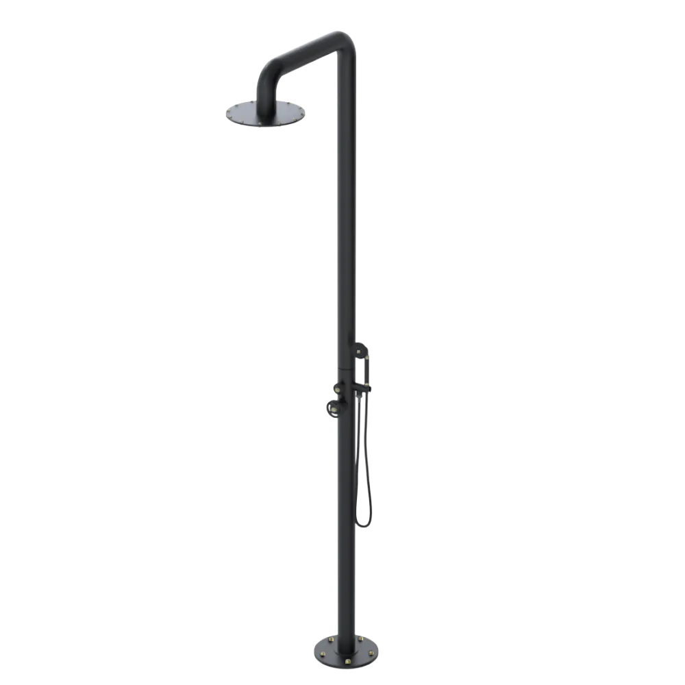 Rubinet Pressure Balance Outdoor Shower with Hand Held Shower & 10" Shower Head - 304 Stainless Steel Matt Black