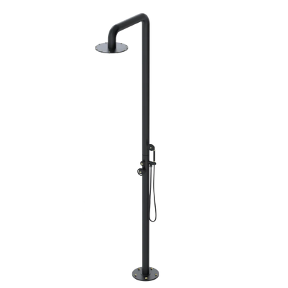 Rubinet Pressure Balance Outdoor Shower with Hand Held Shower & 10" Shower Head - 304 Stainless Steel Matt Black