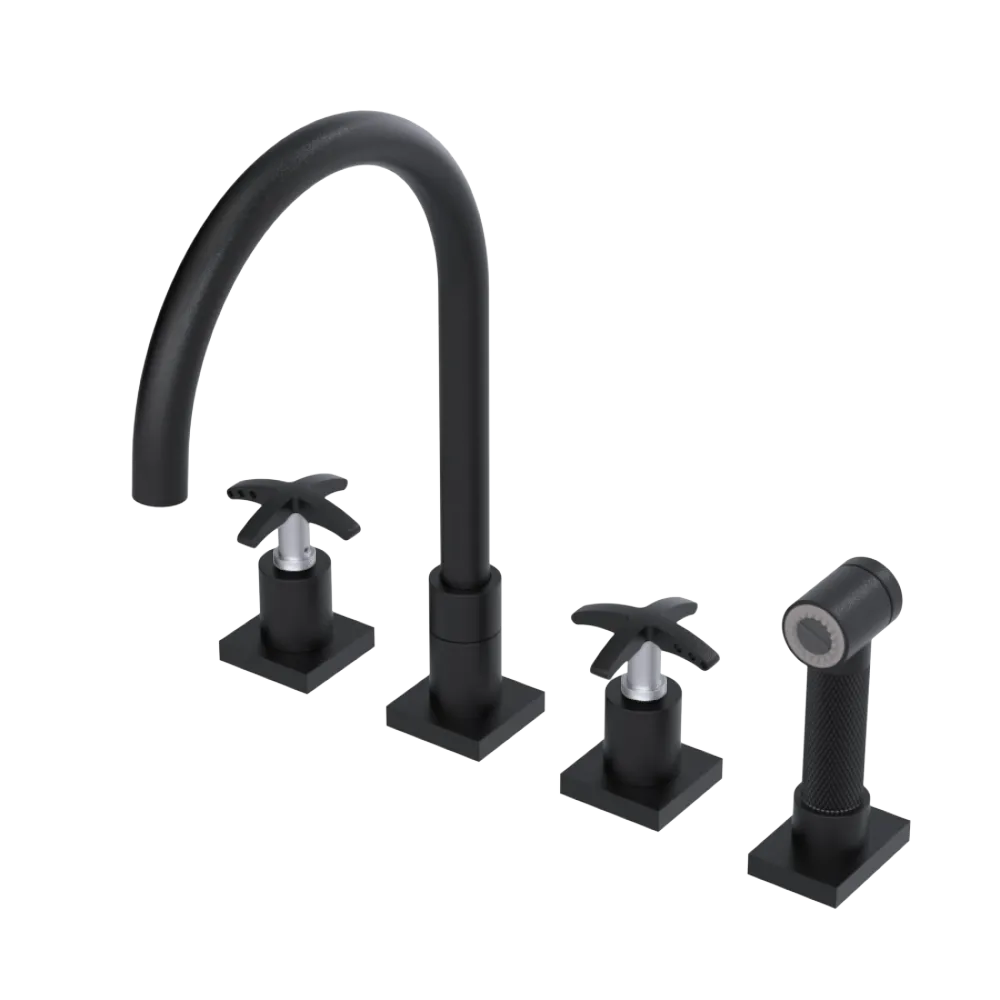 Rubinet Widespread Kitchen Set with Hand Spray Matt Black