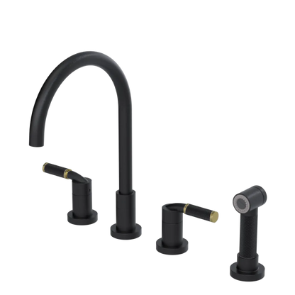 Rubinet Widespread Kitchen Set with Hand Spray Matt Black