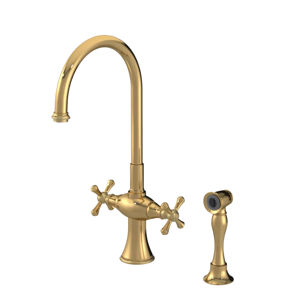 Rubinet Two Handle Single Hole Kitchen Set with Hand Spray Gold