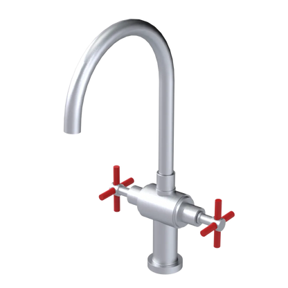 Rubinet Two Handle Single Hole Kitchen Set with LaSalle Spout Satin Chrome