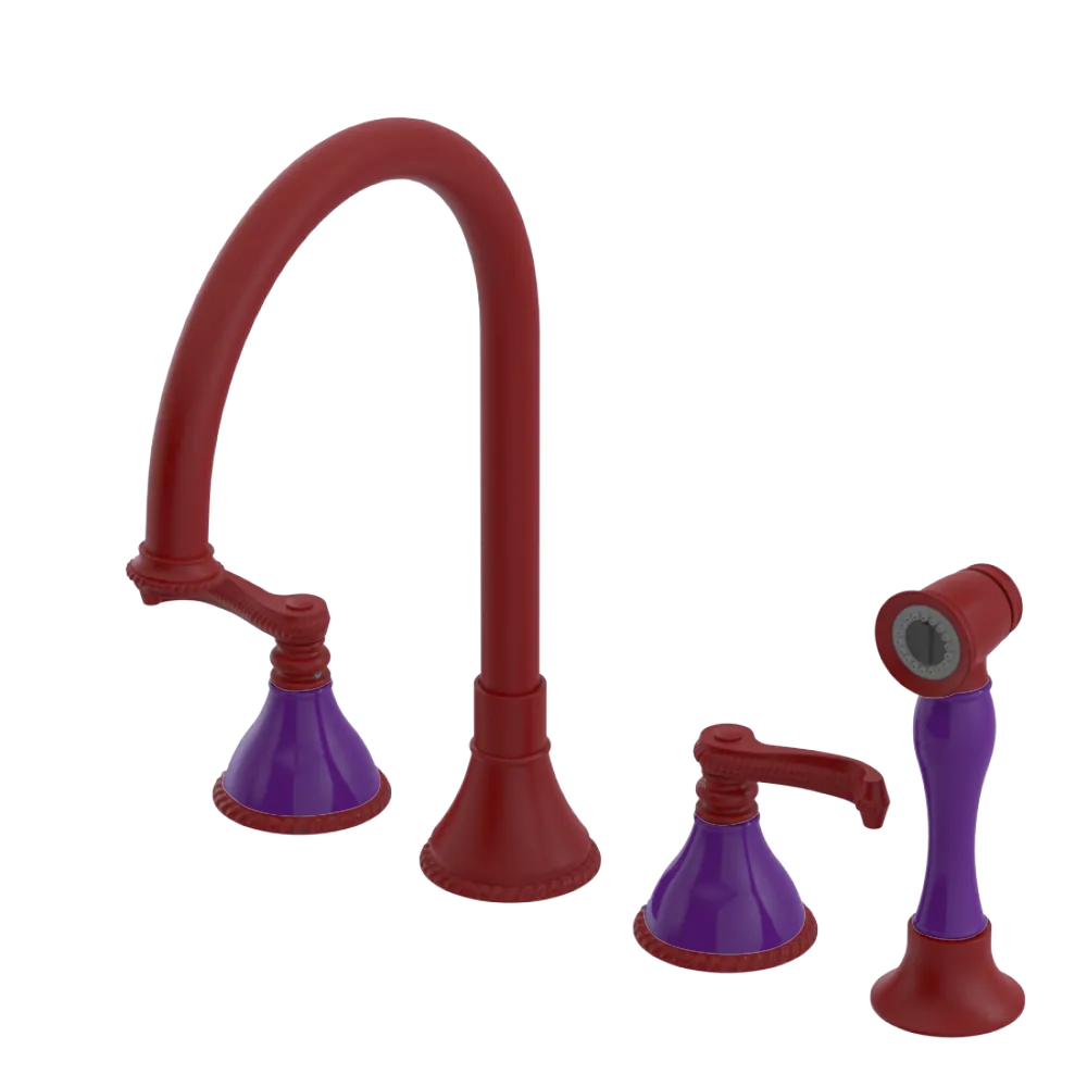 Rubinet Widespread Kitchen Set with Hand Spray Maroon