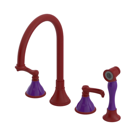 Rubinet Widespread Kitchen Set with Hand Spray Maroon