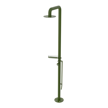 Rubinet Pressure Balance Outdoor Shower with Foot Rinse & 10" Shower Head (with shelf) - 304 Stainless Steel Green Envy