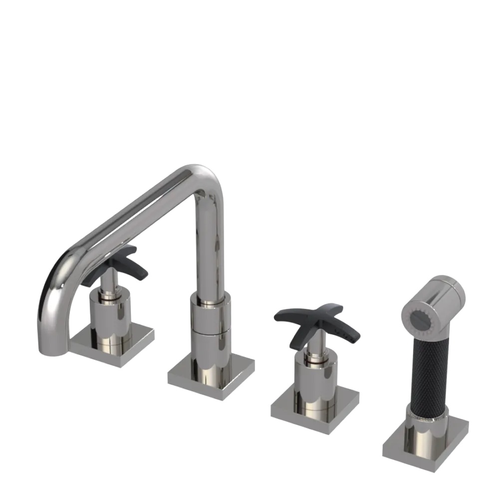 Rubinet Widespread Kitchen Set with Genesis Spout with Hand Spray Polished Nickel