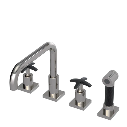 Rubinet Widespread Kitchen Set with Genesis Spout with Hand Spray Polished Nickel