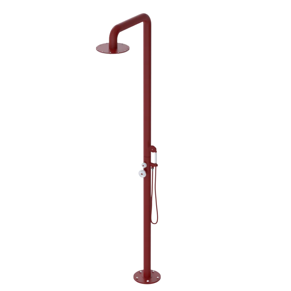Rubinet Pressure Balance Outdoor Shower with Hand Held Shower & 10" Shower Head - 304 Stainless Steel Maroon