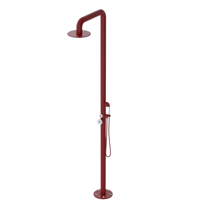 Rubinet Pressure Balance Outdoor Shower with Hand Held Shower & 10" Shower Head - 304 Stainless Steel Maroon