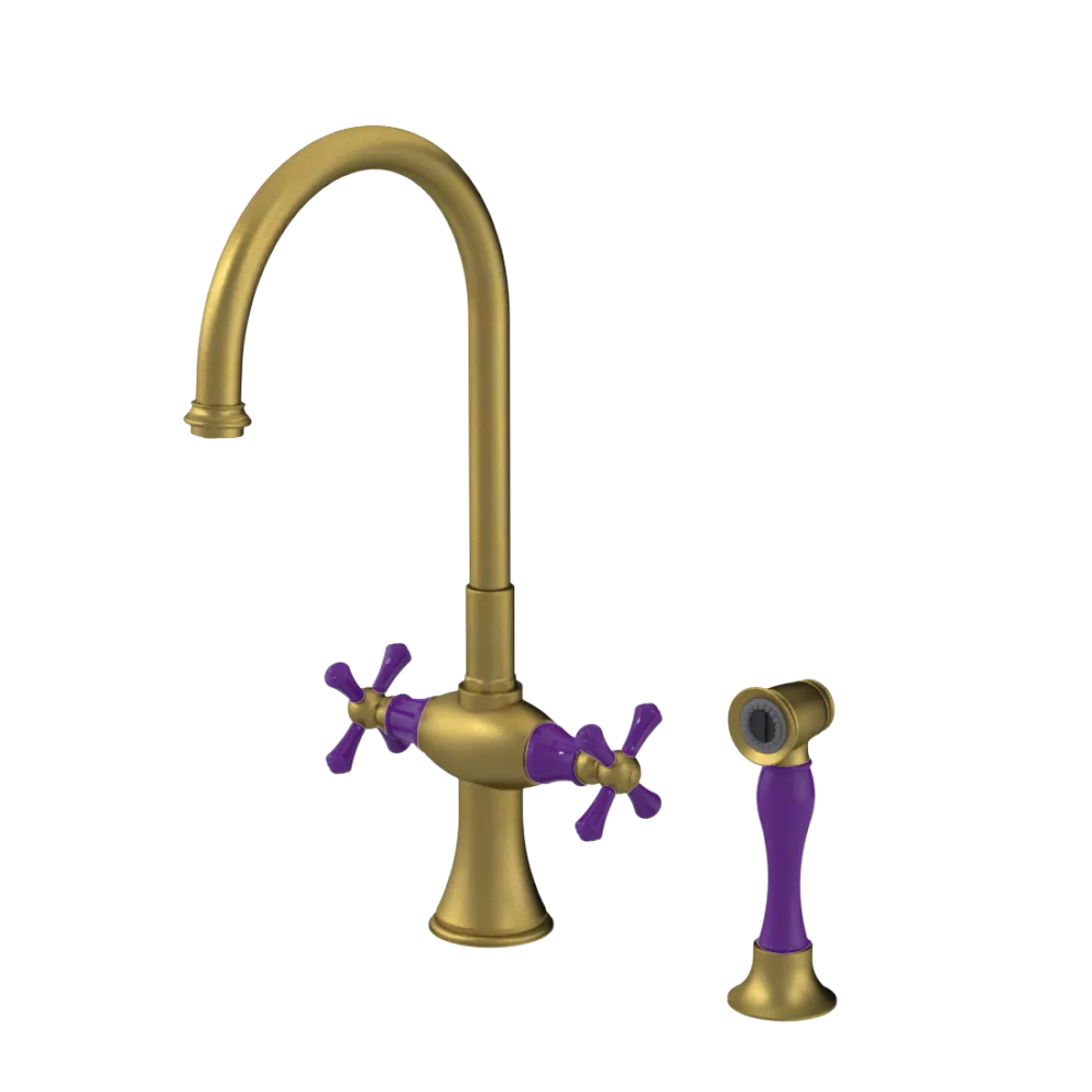 Rubinet Two Handle Single Hole Kitchen Set with Hand Spray Antique Brass Matt
