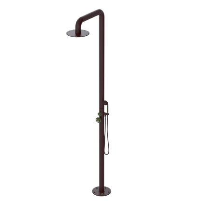 Rubinet Pressure Balance Outdoor Shower with Hand Held Shower & 10" Shower Head - 304 Stainless Steel Bordeaux