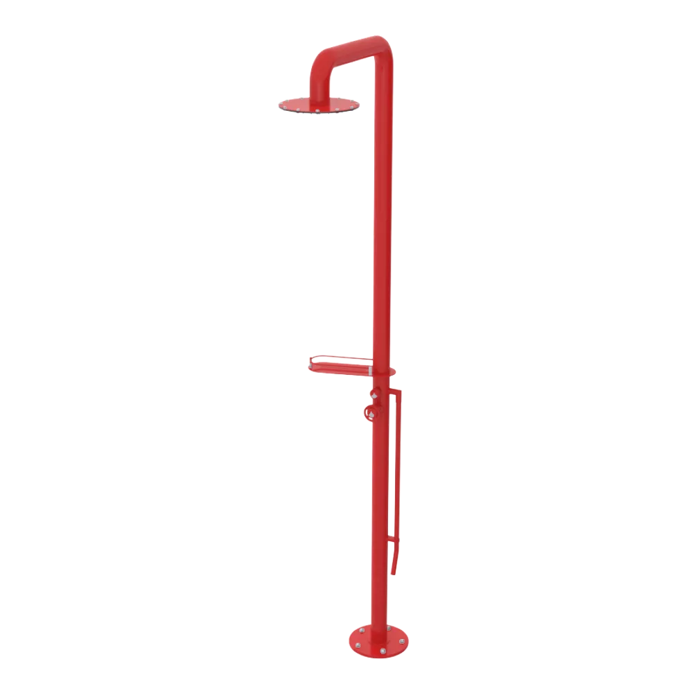 Rubinet Pressure Balance Outdoor Shower with Foot Rinse & 10" Shower Head (with shelf) - 304 Stainless Steel Red