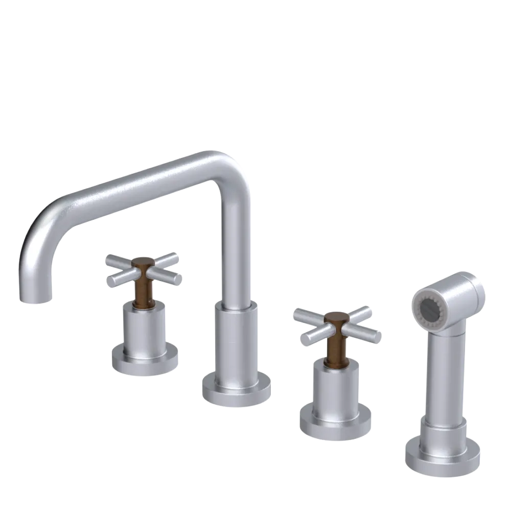 Rubinet Widespread Kitchen Set with Hand Spray Satin Chrome