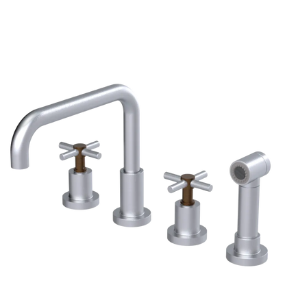 Rubinet Widespread Kitchen Set with Hand Spray Satin Chrome