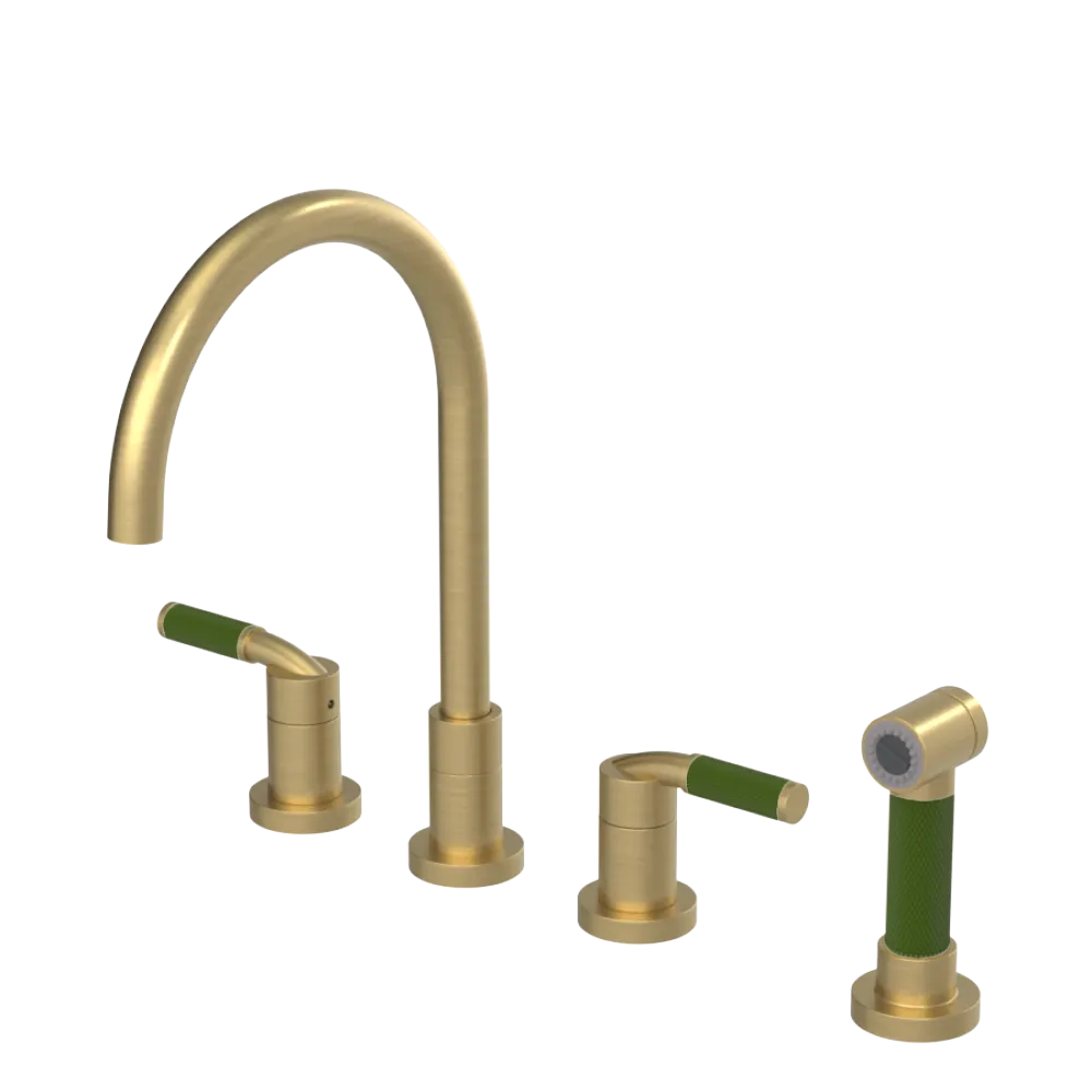 Rubinet Widespread Kitchen Set with Hand Spray Satin Brass
