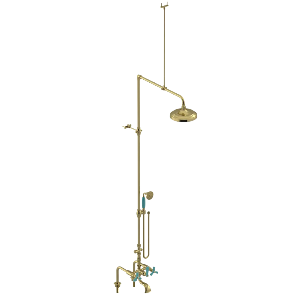 Rubinet Deck Mount Tub & Shower with Hand Held Shower Natural Brass