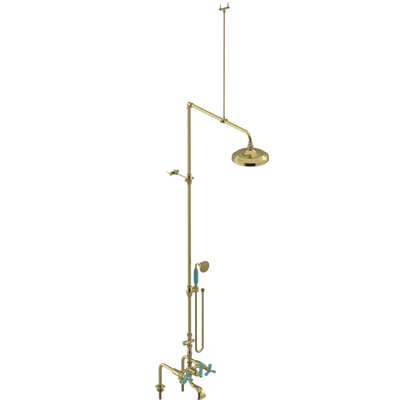 Rubinet Deck Mount Tub & Shower with Hand Held Shower Natural Brass