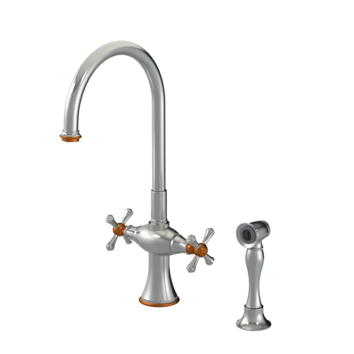 Rubinet Two Handle Single Hole Kitchen Set with Hand Spray Satin Nickel