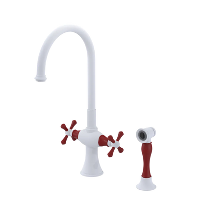 Rubinet Two Handle Single Hole Kitchen Set with Hand Spray Matt White