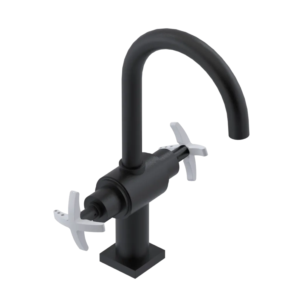 Rubinet Single Hole Dual Handle Lav. Set. (less drain) Matt Black