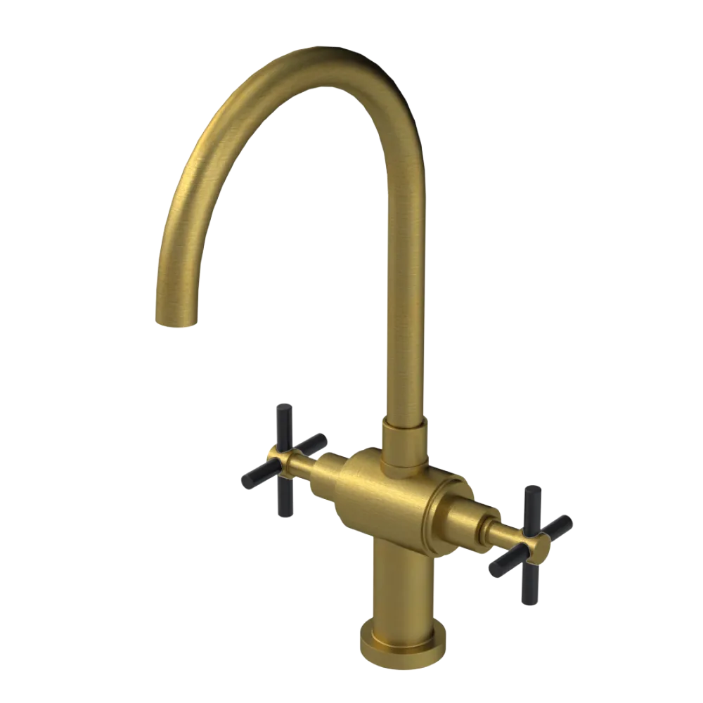 Rubinet Two Handle Single Hole Kitchen Set with LaSalle Spout Antique Brass Matt