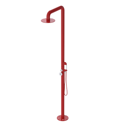 Rubinet Pressure Balance Outdoor Shower with Hand Held Shower & 10" Shower Head - 304 Stainless Steel Red