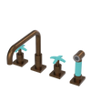 Rubinet Widespread Kitchen Set with Genesis Spout with Hand Spray Tuscan Brass