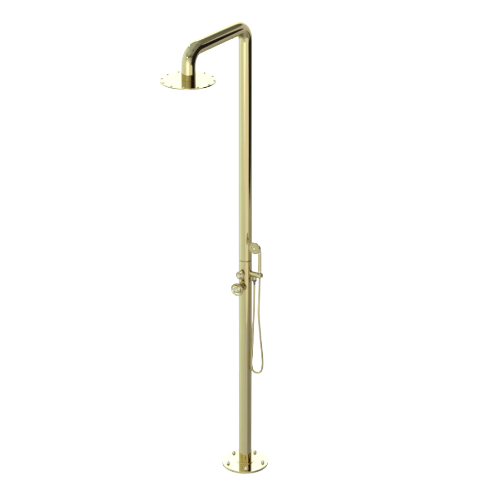 Rubinet Pressure Balance Outdoor Shower with Hand Held Shower & 10" Shower Head - 304 Stainless Steel Gold