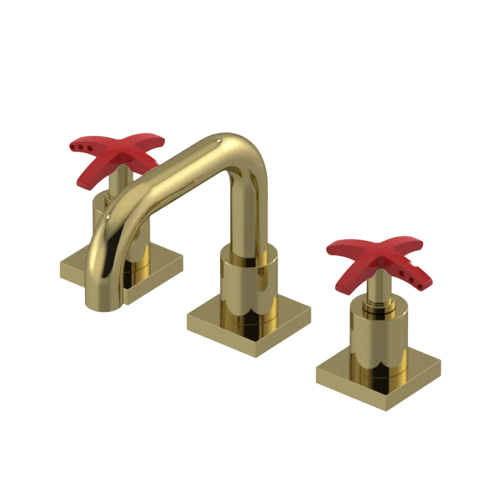 Rubinet Widespread Lav. Set. with Genesis spout (less drain) Natural Brass