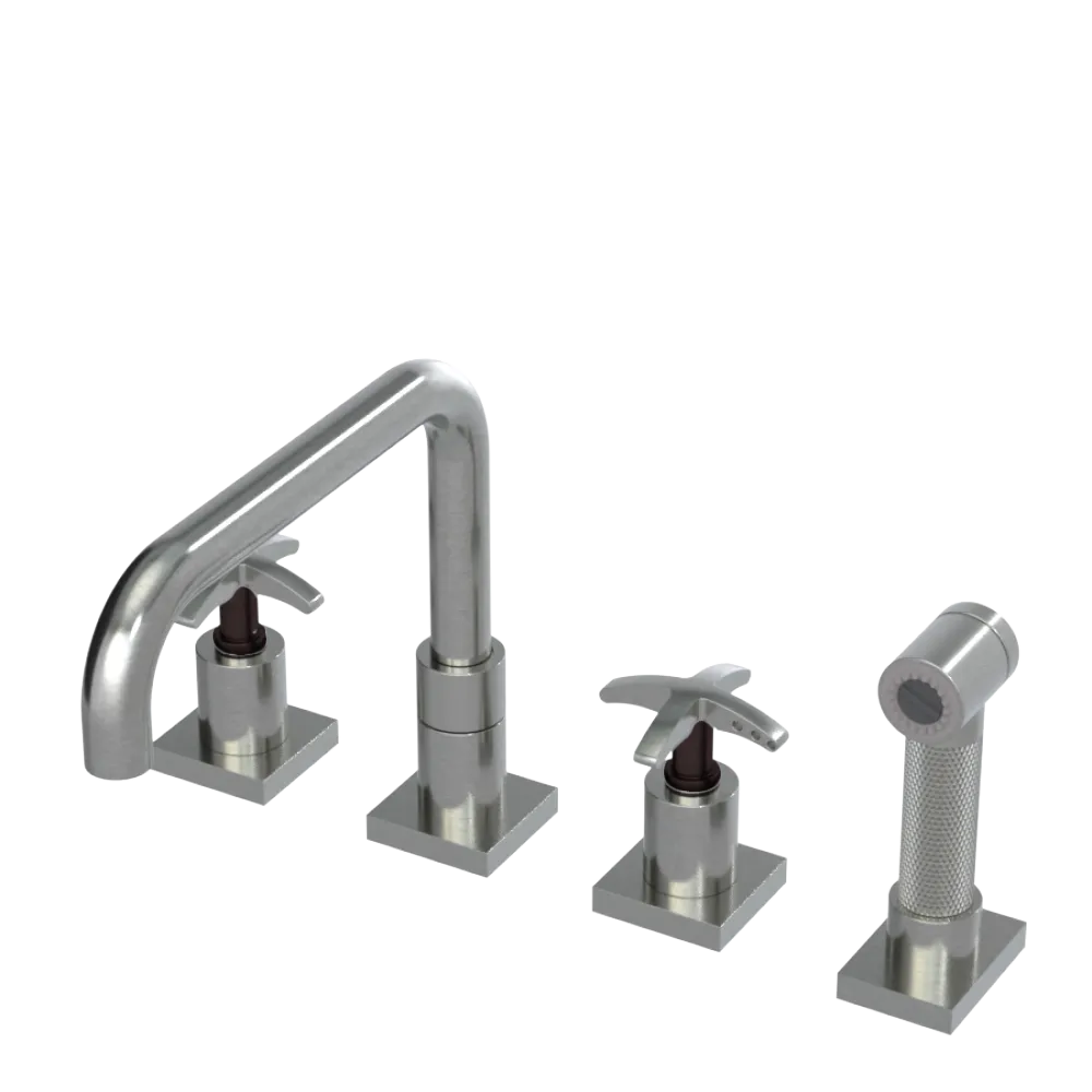 Rubinet Widespread Kitchen Set with Genesis Spout with Hand Spray Satin Nickel