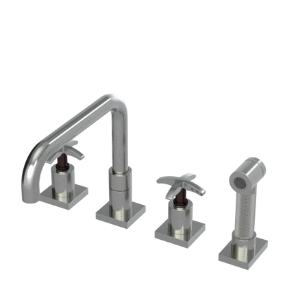 Rubinet Widespread Kitchen Set with Genesis Spout with Hand Spray Satin Nickel