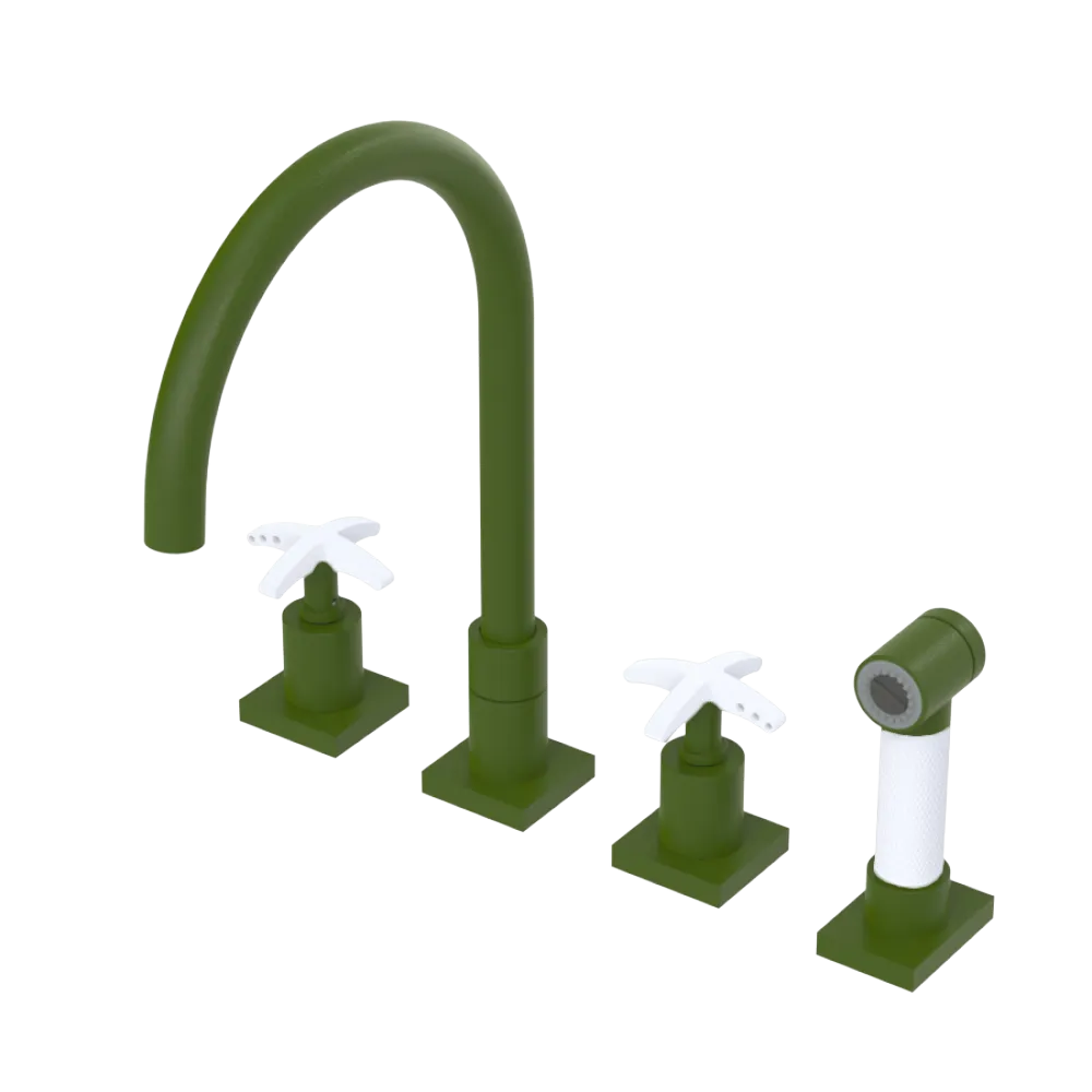 Rubinet Widespread Kitchen Set with Hand Spray Green Envy
