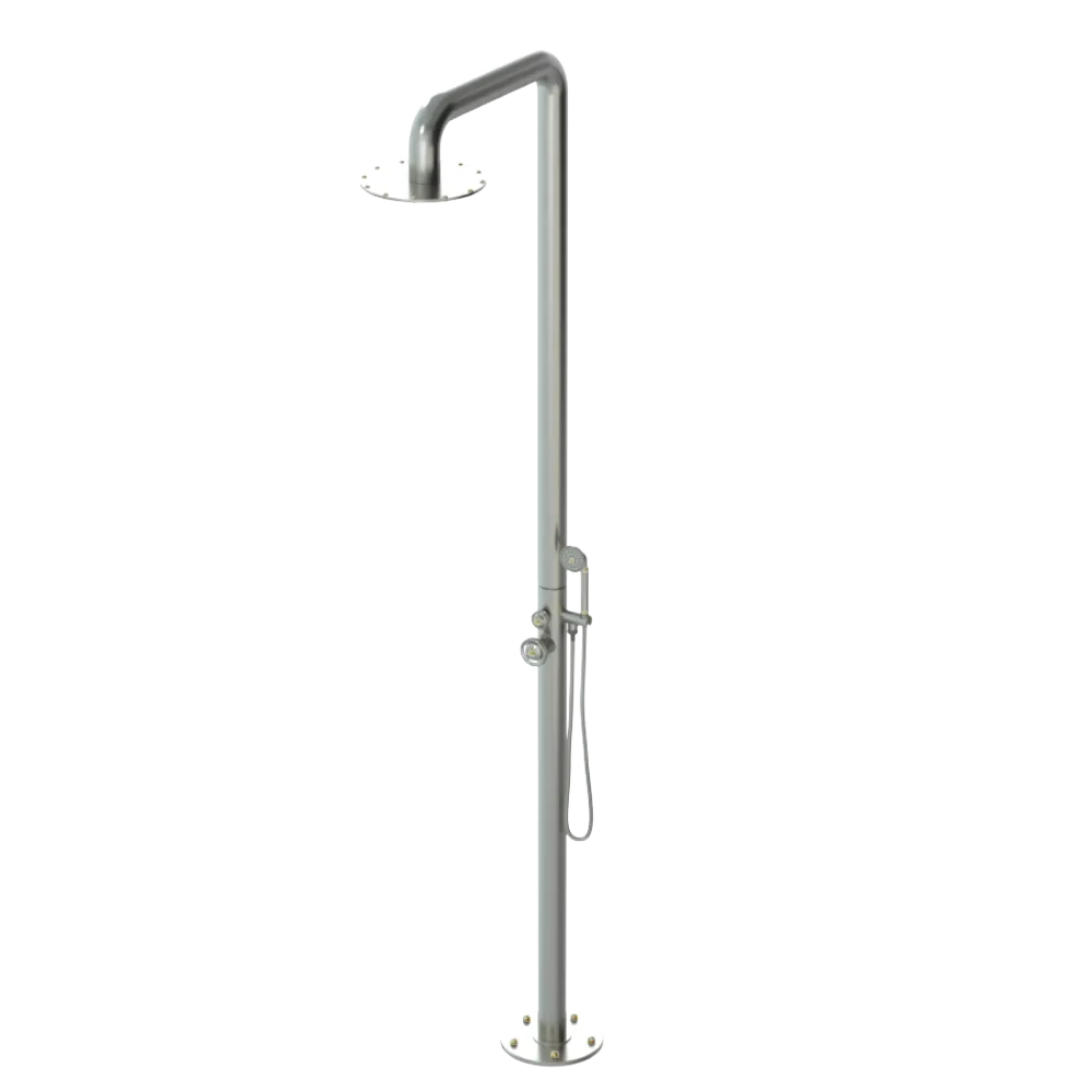 Rubinet Pressure Balance Outdoor Shower with Hand Held Shower & 10" Shower Head - 304 Stainless Steel Satin Nickel