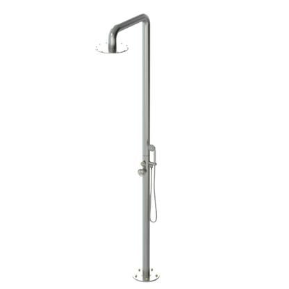 Rubinet Pressure Balance Outdoor Shower with Hand Held Shower & 10" Shower Head - 304 Stainless Steel Satin Nickel