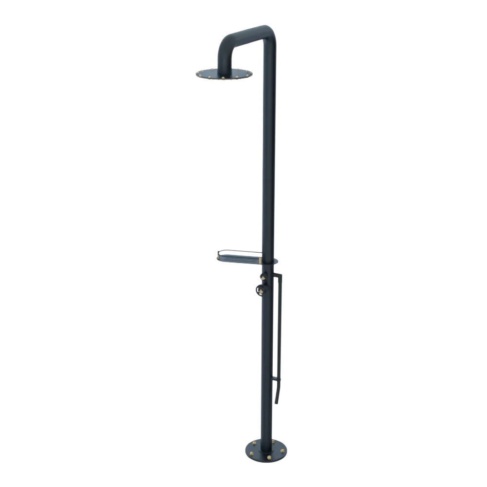 Rubinet Pressure Balance Outdoor Shower with Foot Rinse & 10" Shower Head (with shelf) - 304 Stainless Steel Matt Black