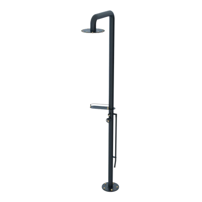 Rubinet Pressure Balance Outdoor Shower with Foot Rinse & 10" Shower Head (with shelf) - 304 Stainless Steel Matt Black